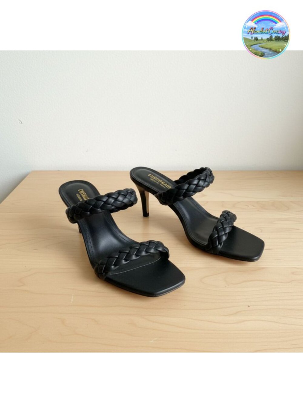 Braided Slide Heels Faux Leather Square Toe